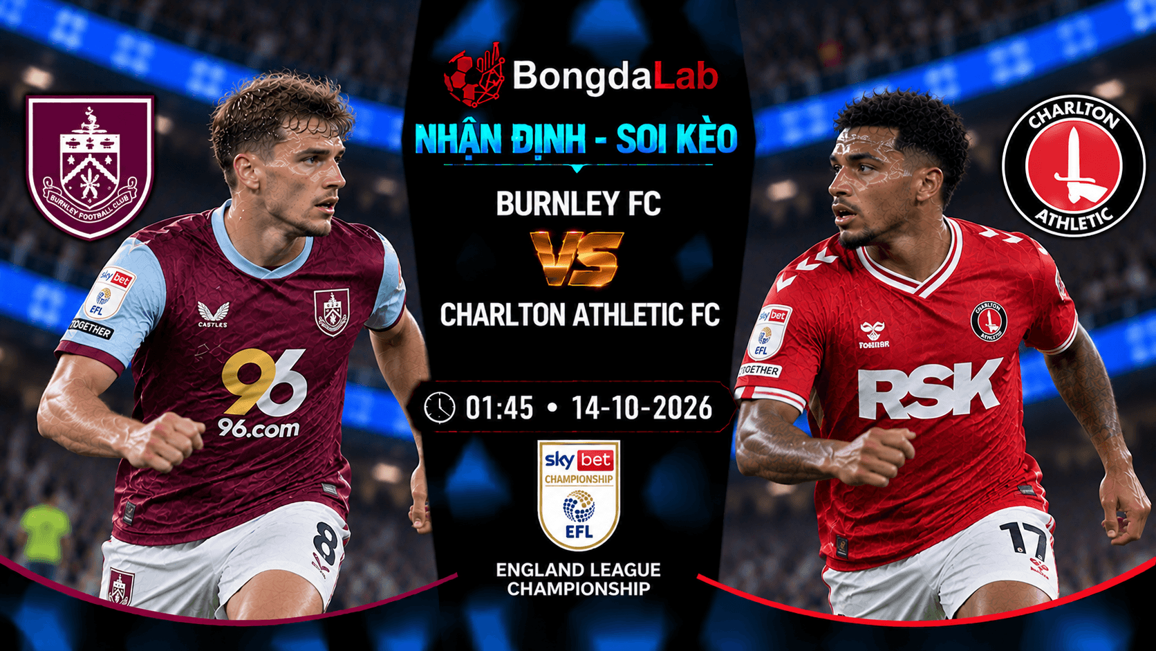 Nhận định soi kèo Burnley FC vs Charlton Athletic FC vòng 10 Championship ngày 14/10/2026