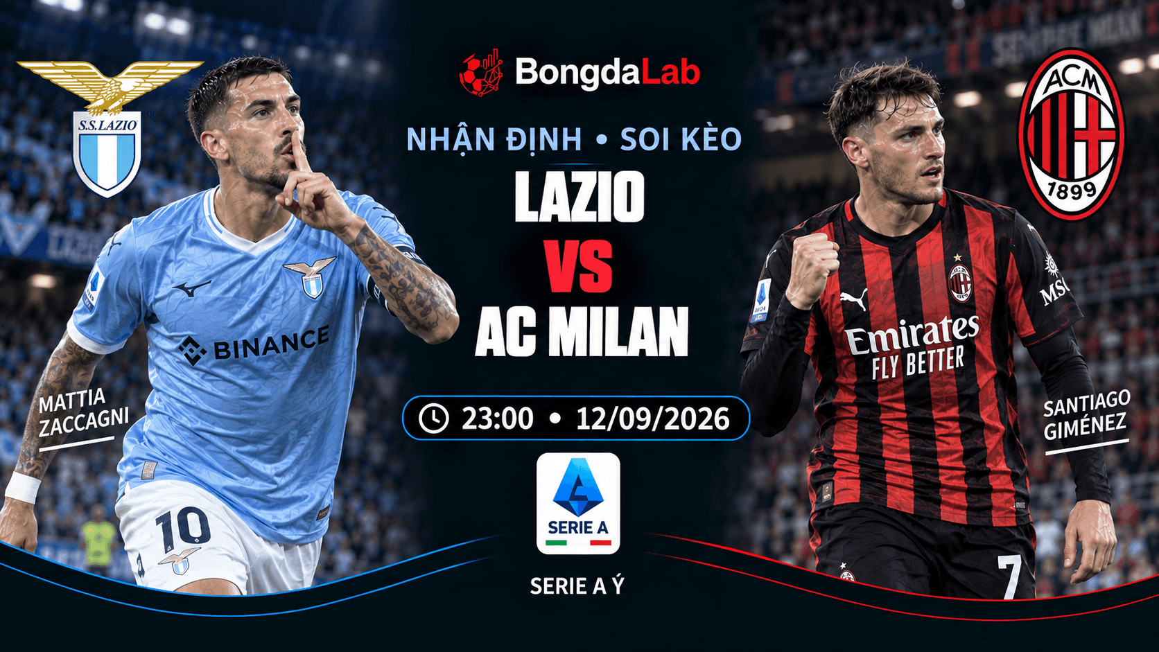 Nhận định, soi kèo VĐQG Ý: Lazio vs AC Milan, 23:00 ngày 12/09/2026