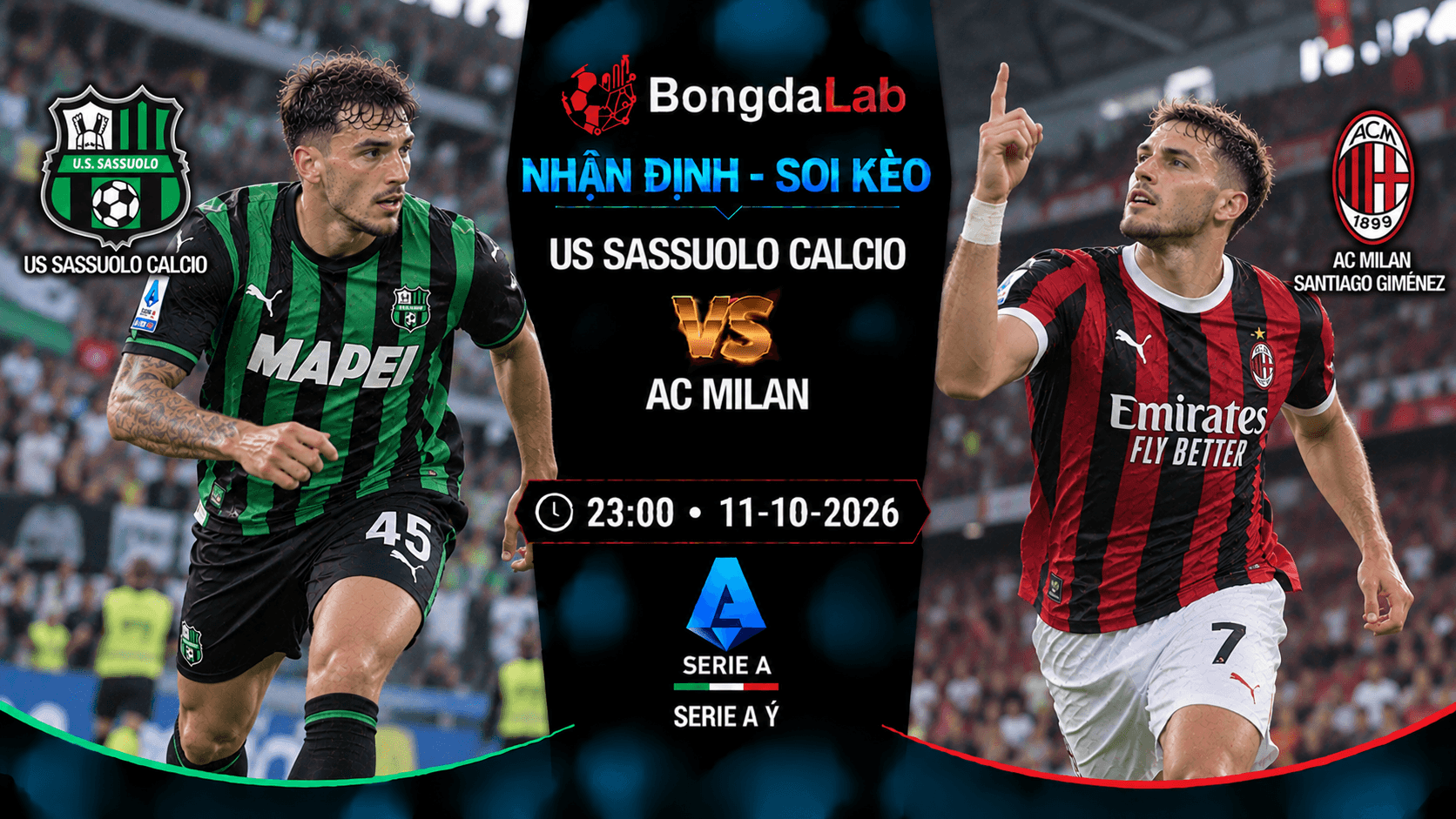 Nhận định soi kèo US Sassuolo Calcio vs AC Milan vòng 6 Serie A 2026/27