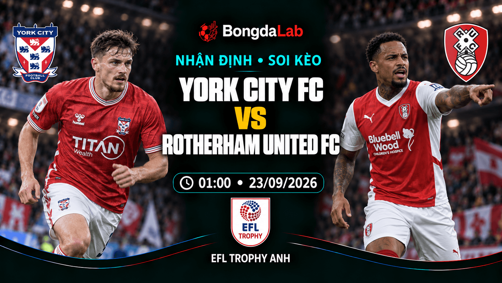 Nhận định soi kèo York City FC vs Rotherham United FC 01:00 ngày 23/09/2026