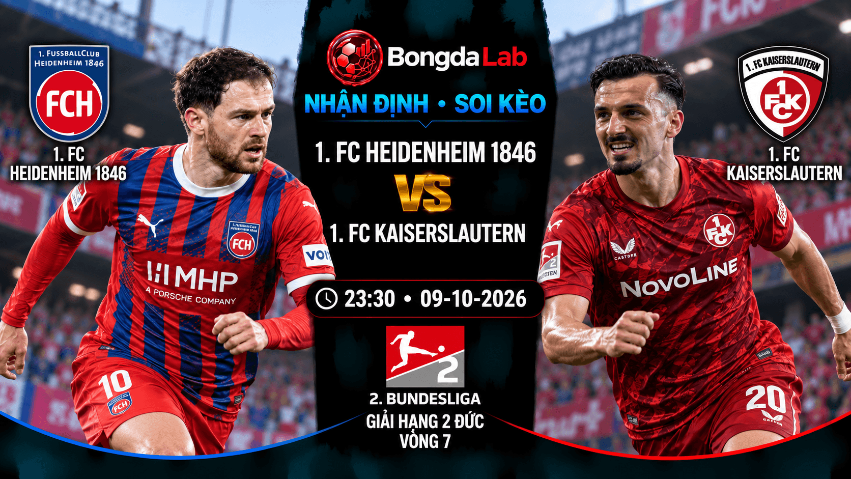 Nhận định soi kèo 1. FC Heidenheim 1846 vs 1. FC Kaiserslautern 23:30 ngày 09/10/2026