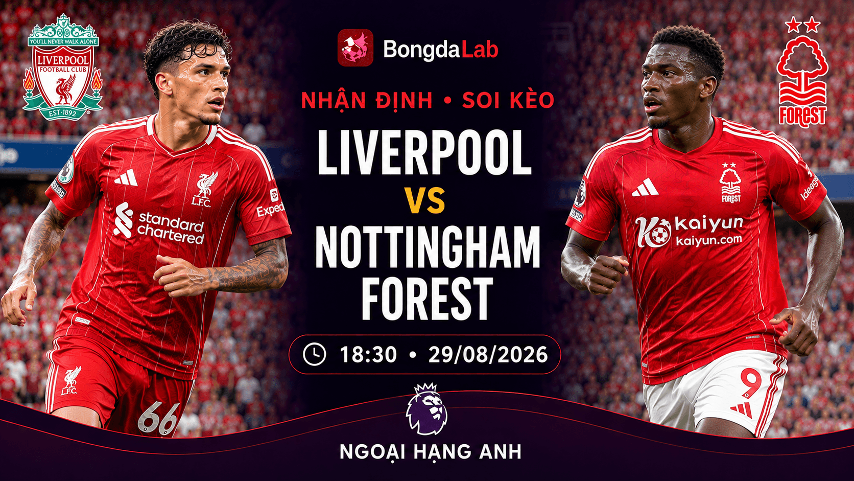 Nhận định, soi kèo Liverpool vs Nottingham Forest 18h30 ngày 29/08/2026