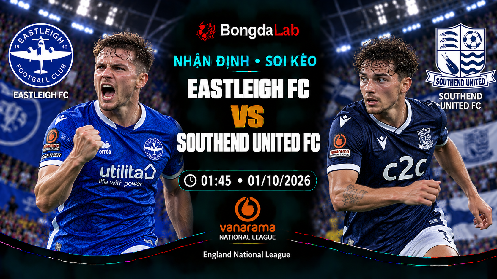 Nhận định, soi kèo National League: Eastleigh vs Southend, 01:45 ngày 01/10/2026
