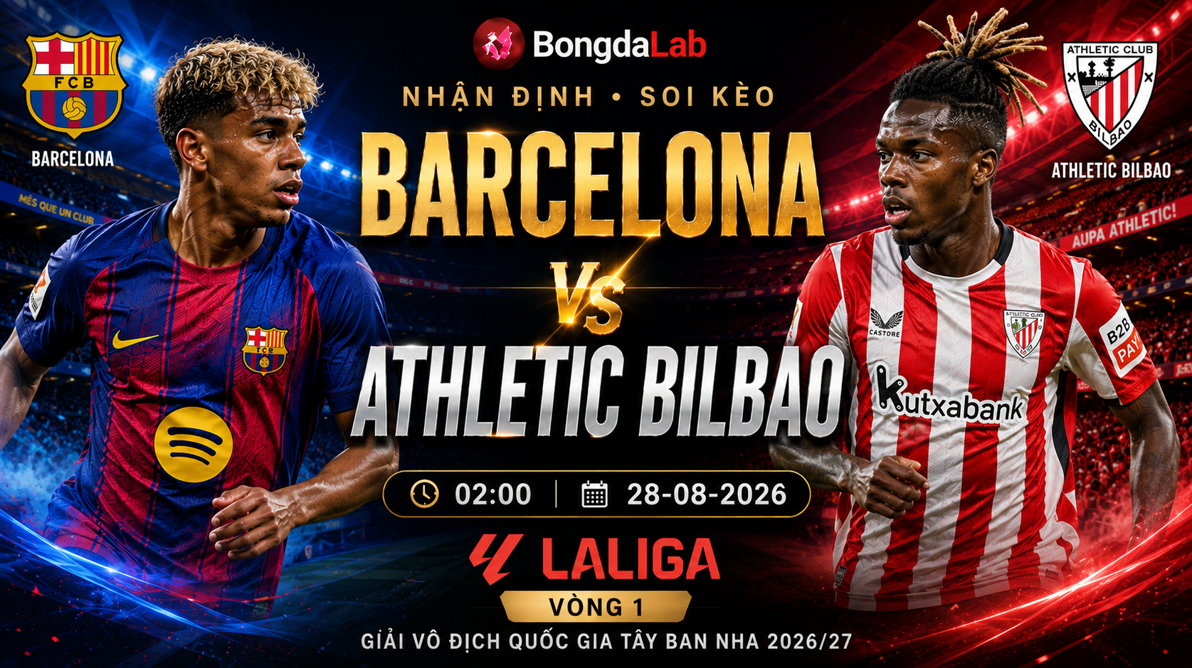 Nhận định, soi kèo Barcelona vs Athletic Bilbao 02h00 ngày 28/08/2026