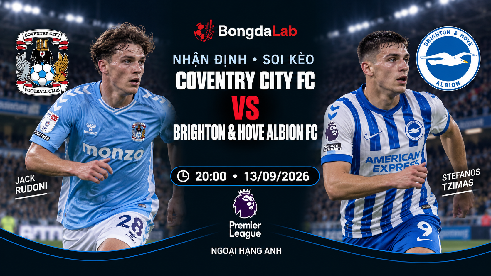 Nhận định, soi kèo Coventry City vs Brighton Hove Albion 20h00 ngày 13/09/2026