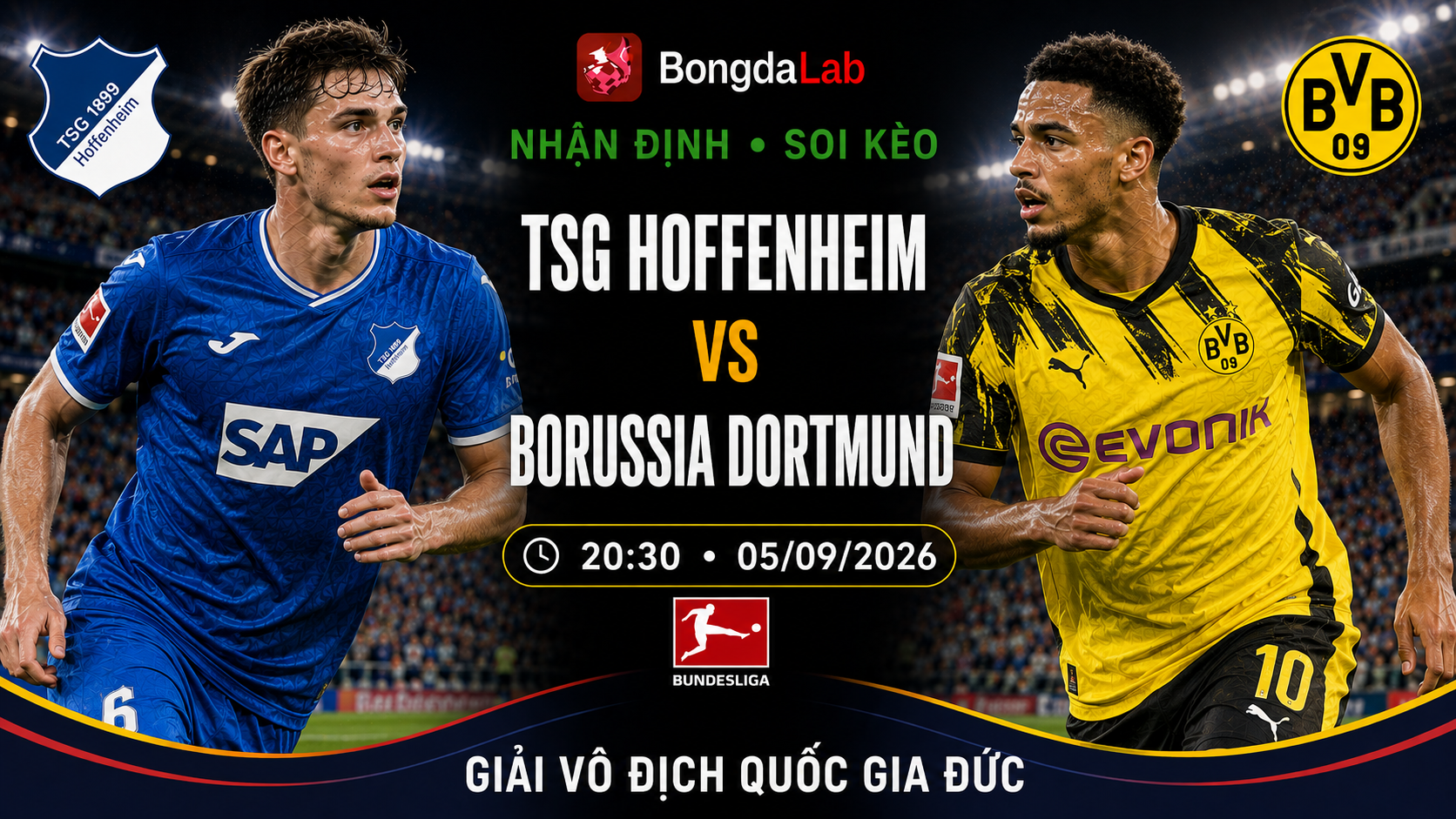 Nhận định, soi kèo Hoffenheim vs Borussia Dortmund 20h30 ngày 05/09/2026