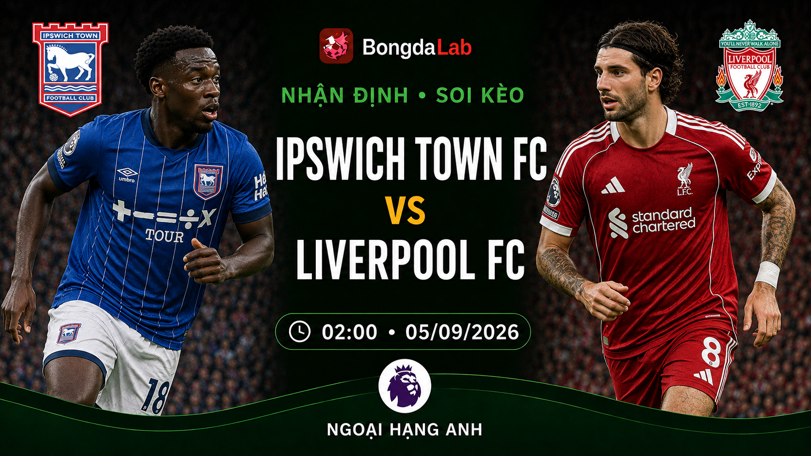 Nhận định, soi kèo Ipswich Town FC vs Liverpool FC 02h00 ngày 05/09/2026