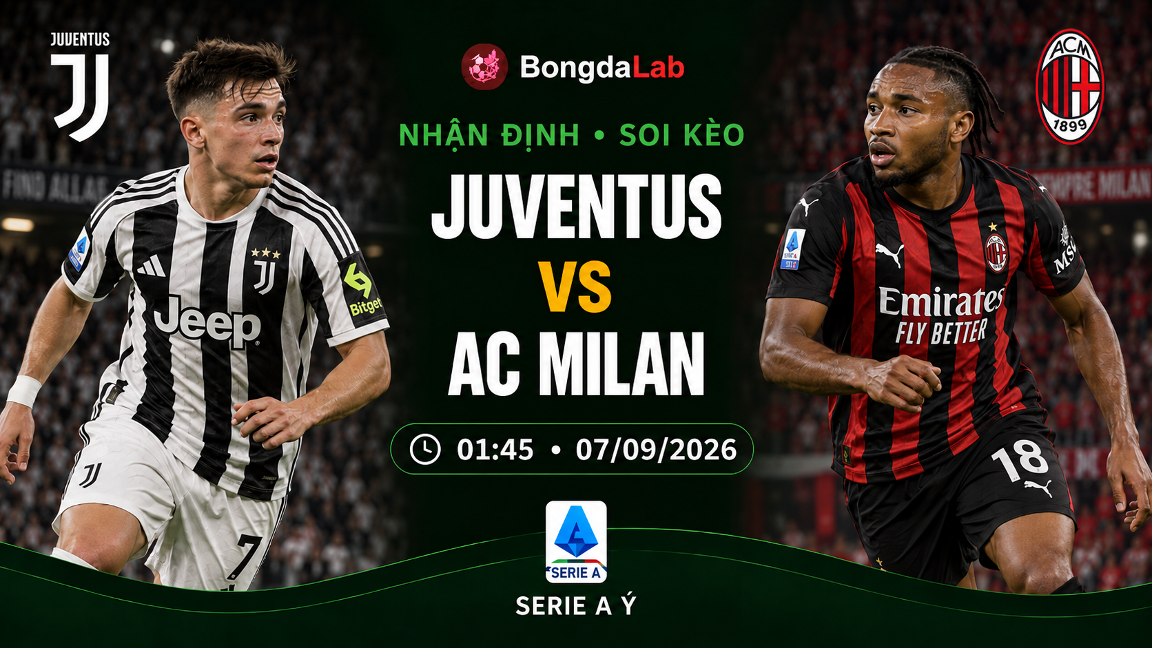 Nhận định, soi kèo Juventus vs AC Milan 01h45 ngày 07/09/2026