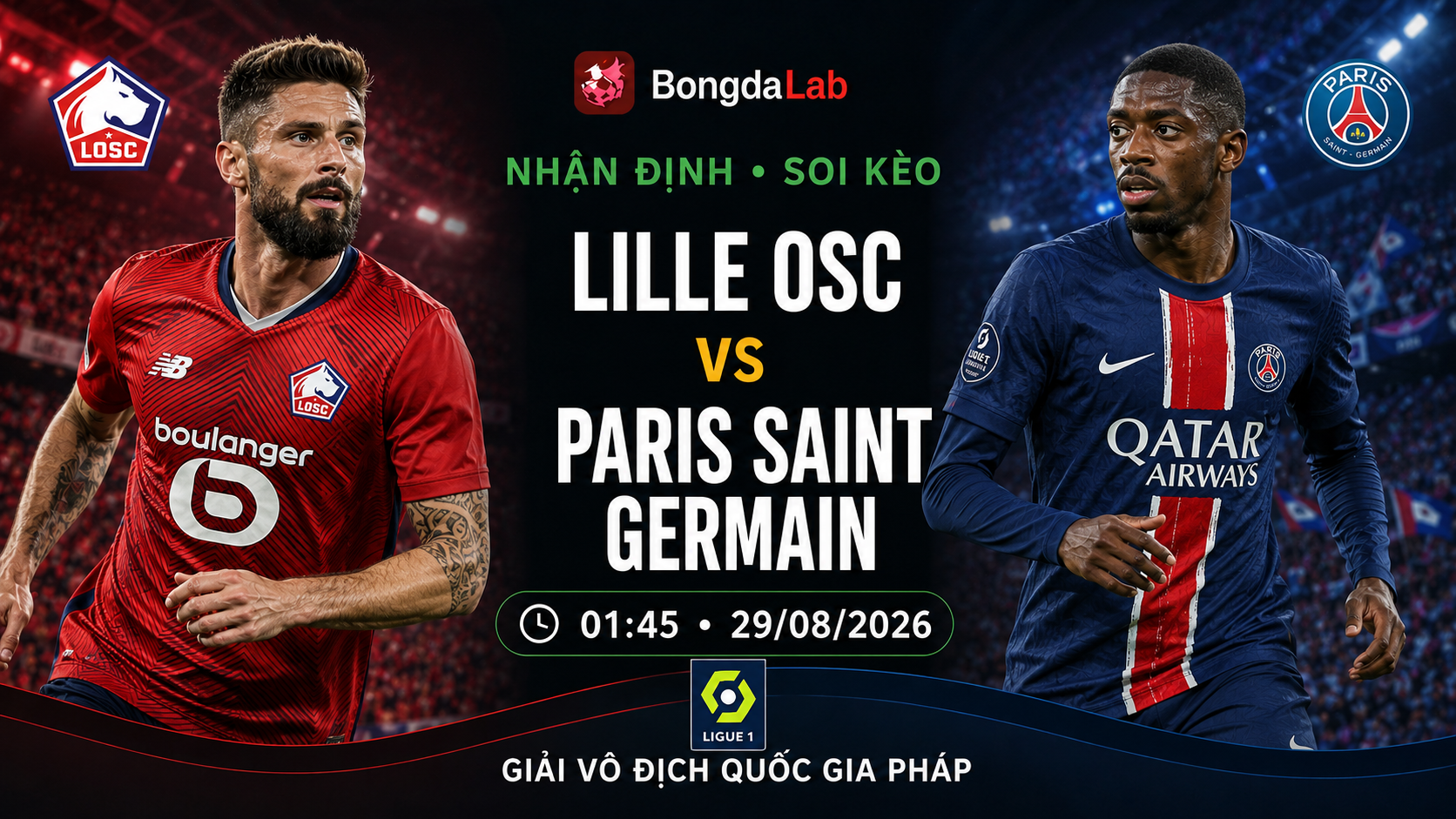 Nhận định, soi kèo Lille OSC vs Paris Saint Germain 01h45 ngày 29/08/2026