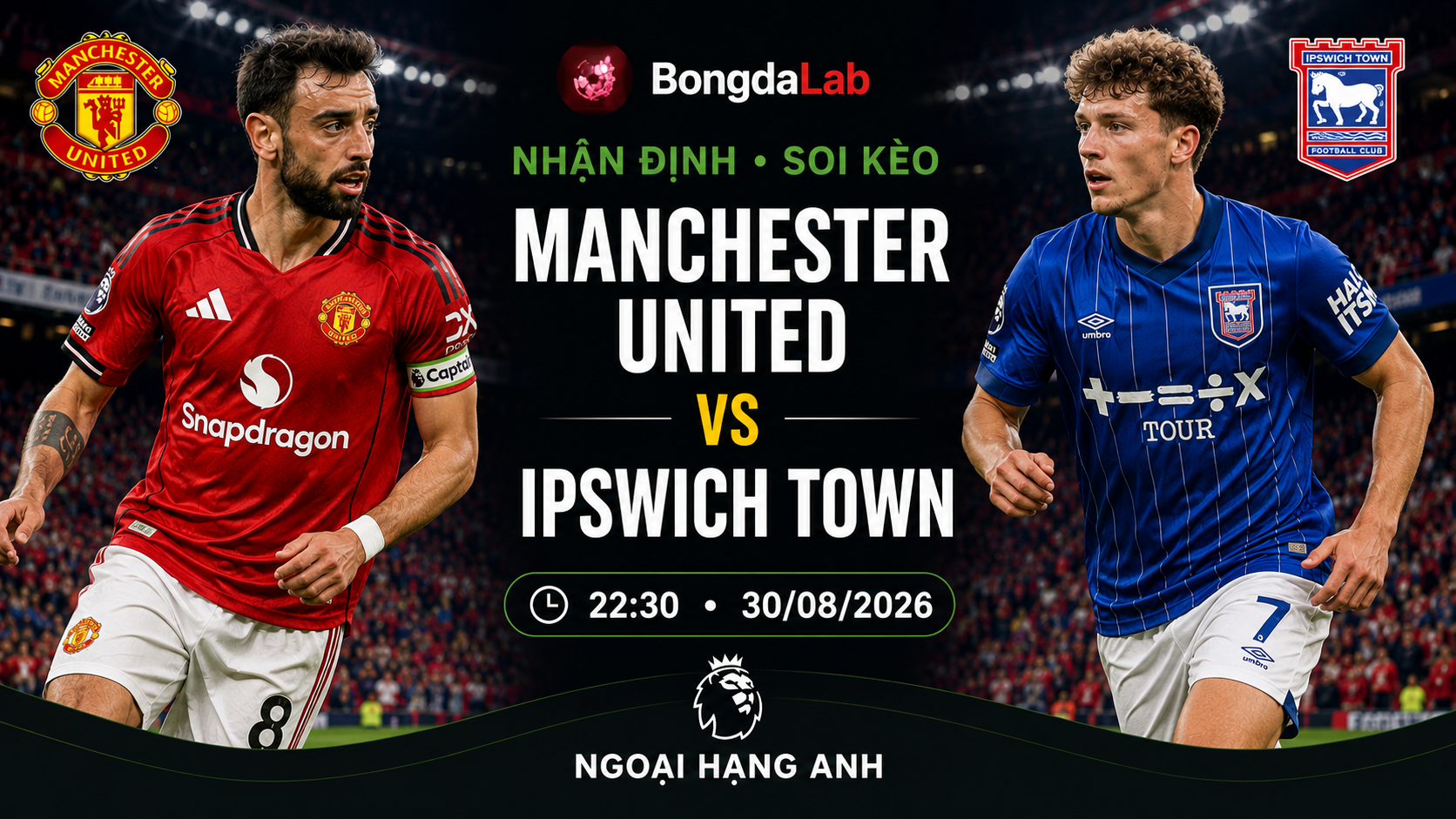 Nhận định, soi kèo Manchester United vs Ipswich 22h30 ngày 30/08/2026
